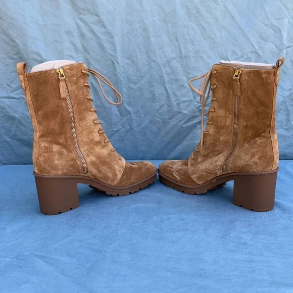 VINCE suede combat boot tan Henderson Lace brown ankle boot women sz 9.5M NWOT - Picture 4 of 10